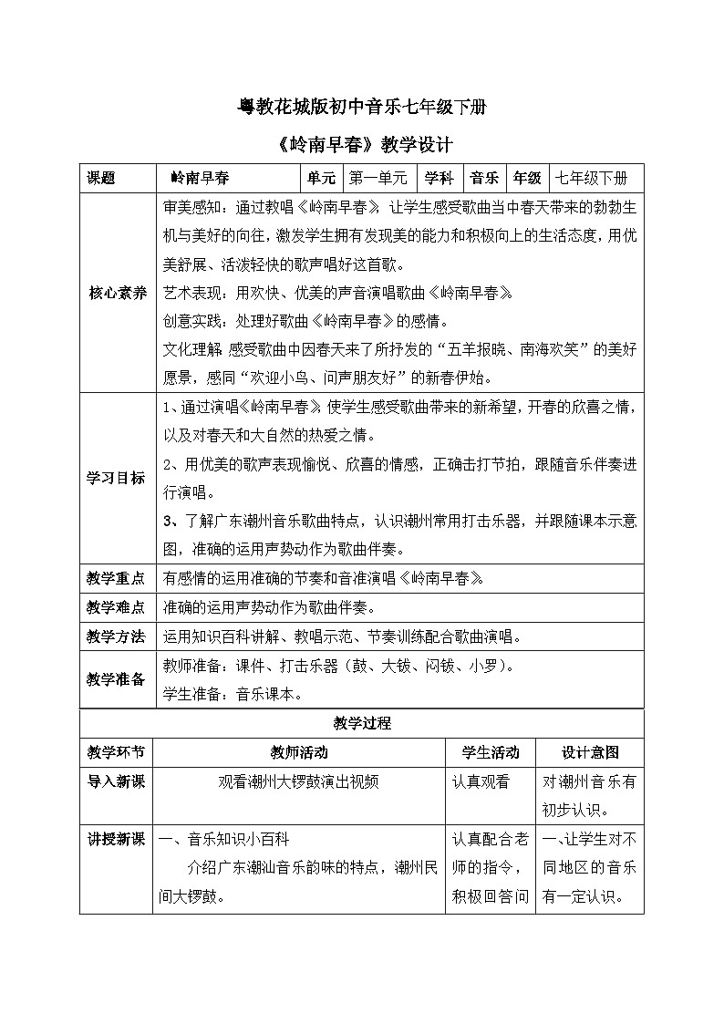 【核心素养目标】花城版初中音乐七年级下册1《岭南早春》课件+教案（含教学反思）01