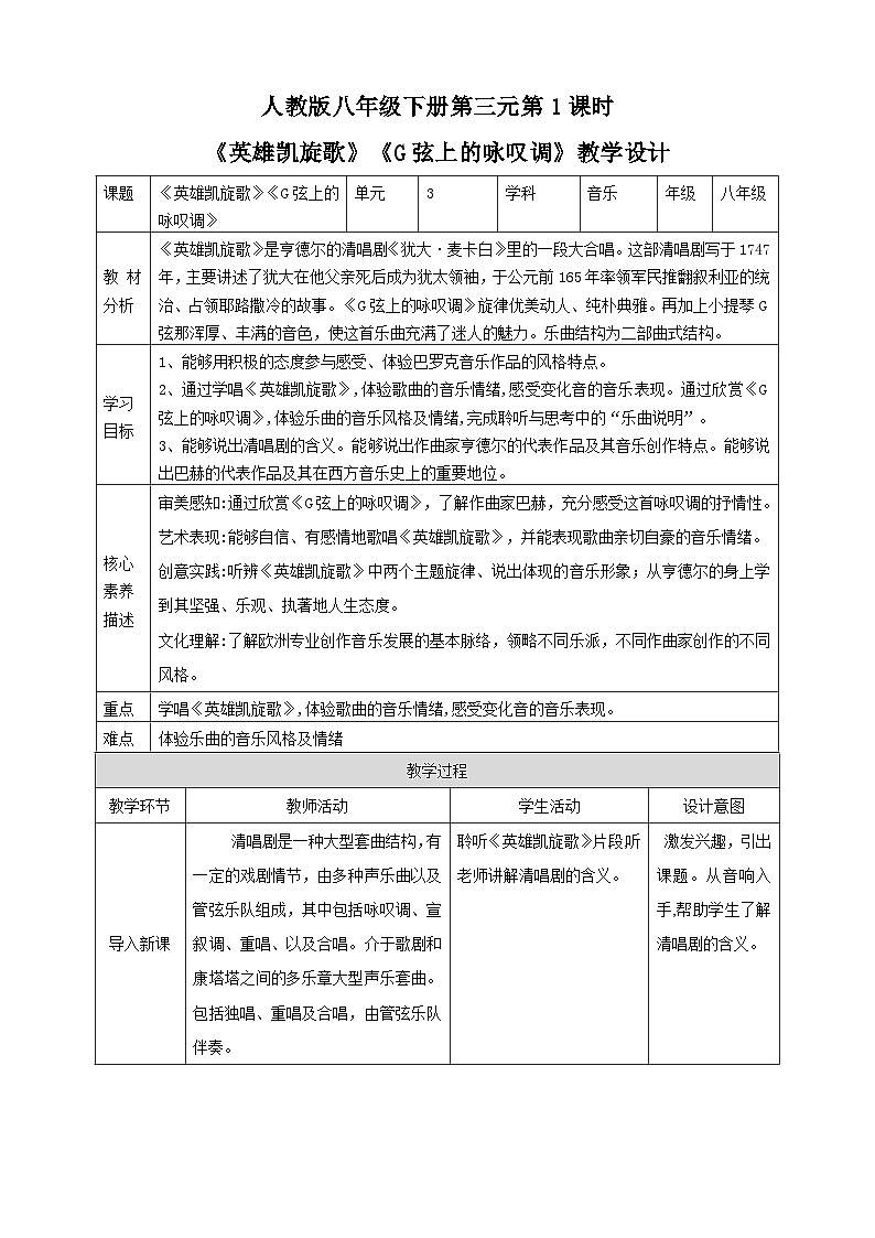 【人教版】八下音乐 第三单元第1课时《英雄凯旋歌》《G弦上的咏叹调》课件+教案+素材01