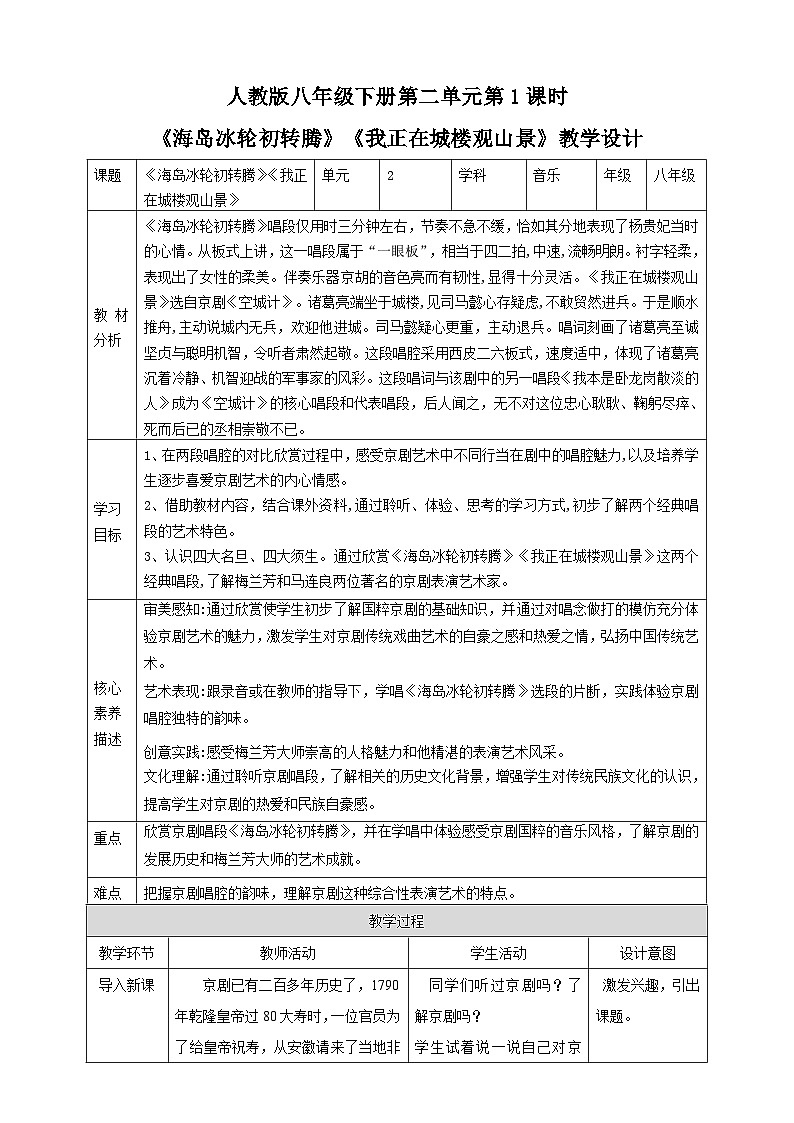 【人教版】八下音乐 第二单元第1课时《海岛冰轮初转腾》《我正在城楼观山景》课件+教案+素材01