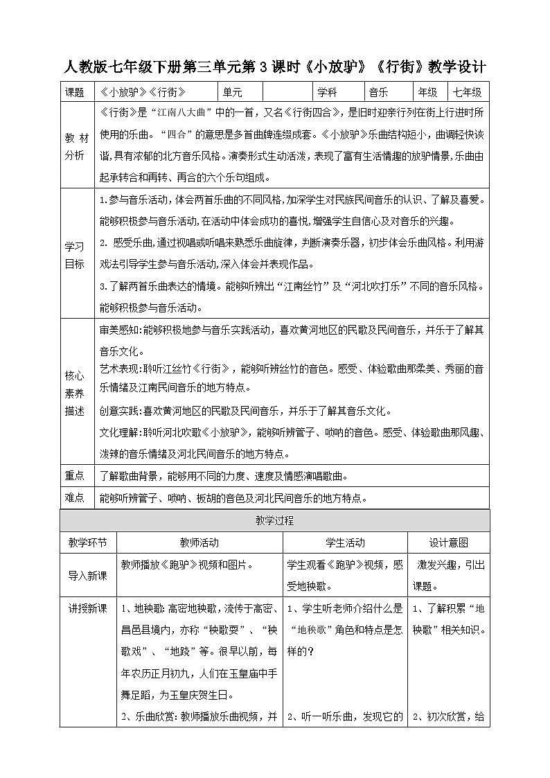 【人教版】七下音乐 第三单元第3课时《小放驴》《行街》课件+教案+素材01
