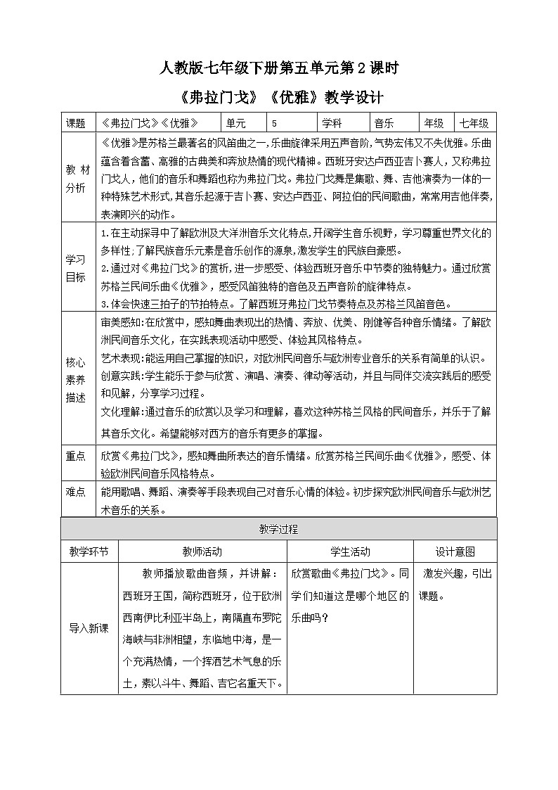 【核心素养】人教版七下5.2《弗拉门戈》《优雅》课件+教案+素材01