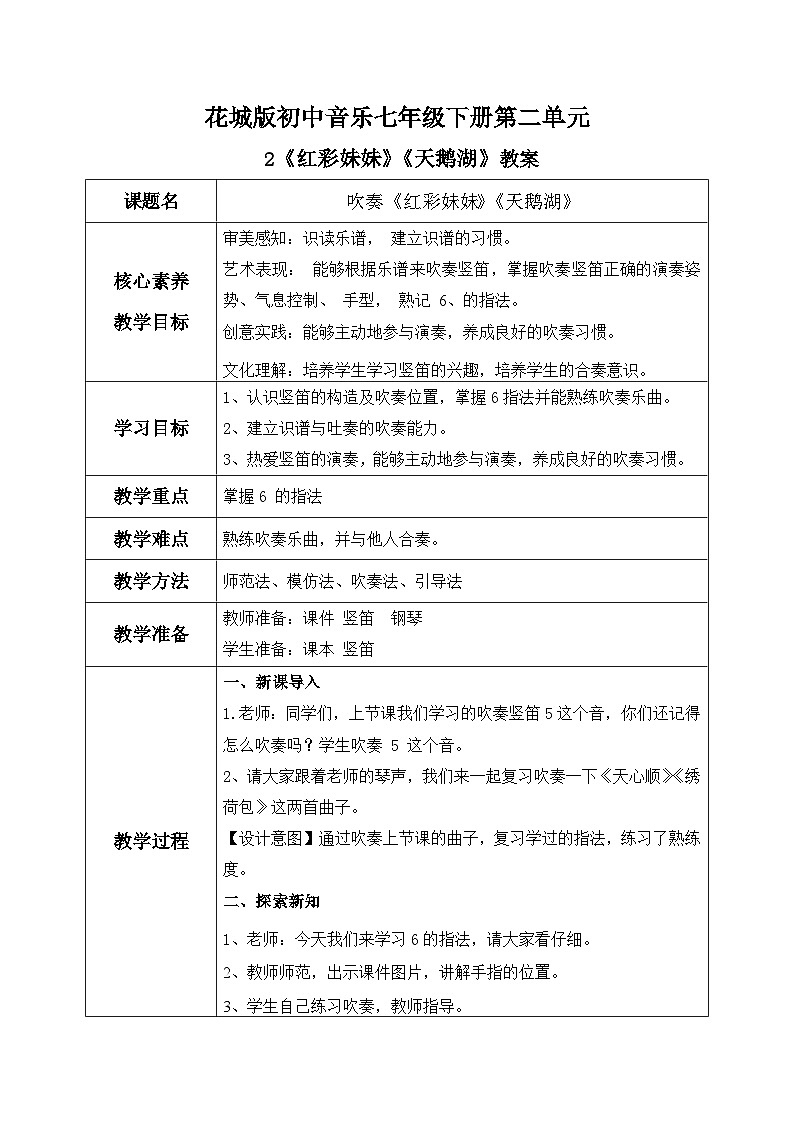 【核心素养目标】粤教花城版初中音乐七年级下册 2《红彩妹妹》《天鹅湖》》+课件+教案+素材（含教学反思）01