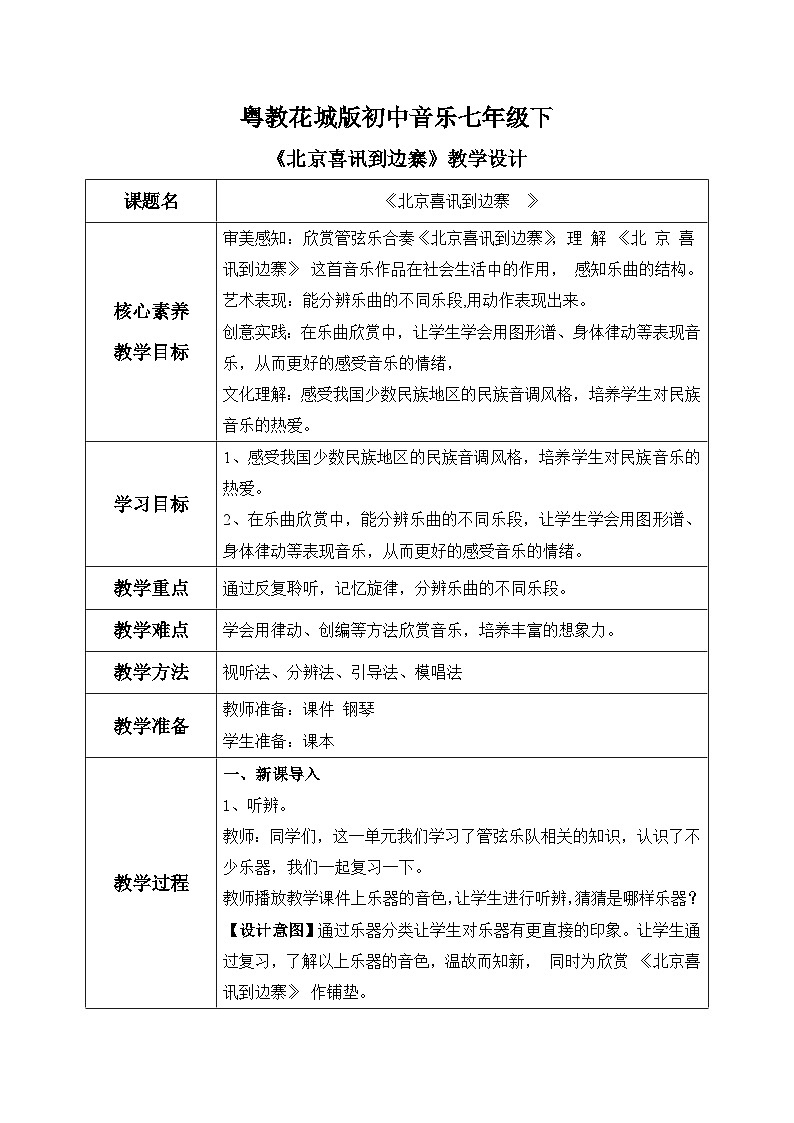 【核心素养目标】粤教花城版初中音乐七年级下册 +3《北京喜讯到边寨》 教案+课件+素材+（含教学反思）01