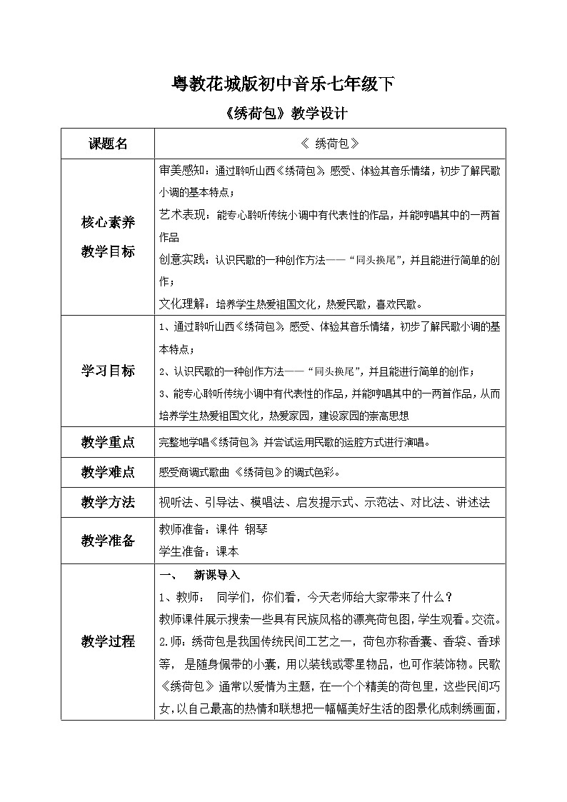 【核心素养目标】粤教花城版初中音乐七年级下册+6《绣荷包》课件+教案+素材（含课后反思）01