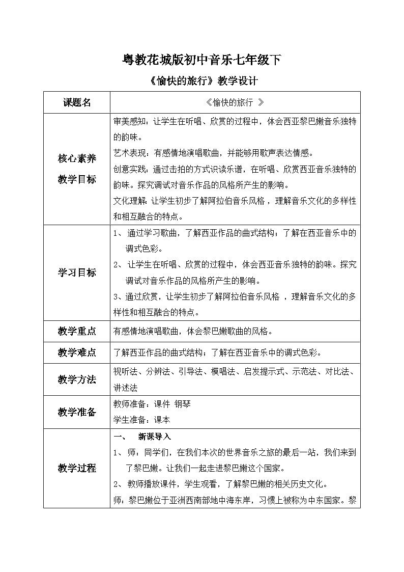 【核心素养目标】粤教花城版初中音乐七年级下册+8《愉快的旅行》课件+教案+素材（含课后反思）01