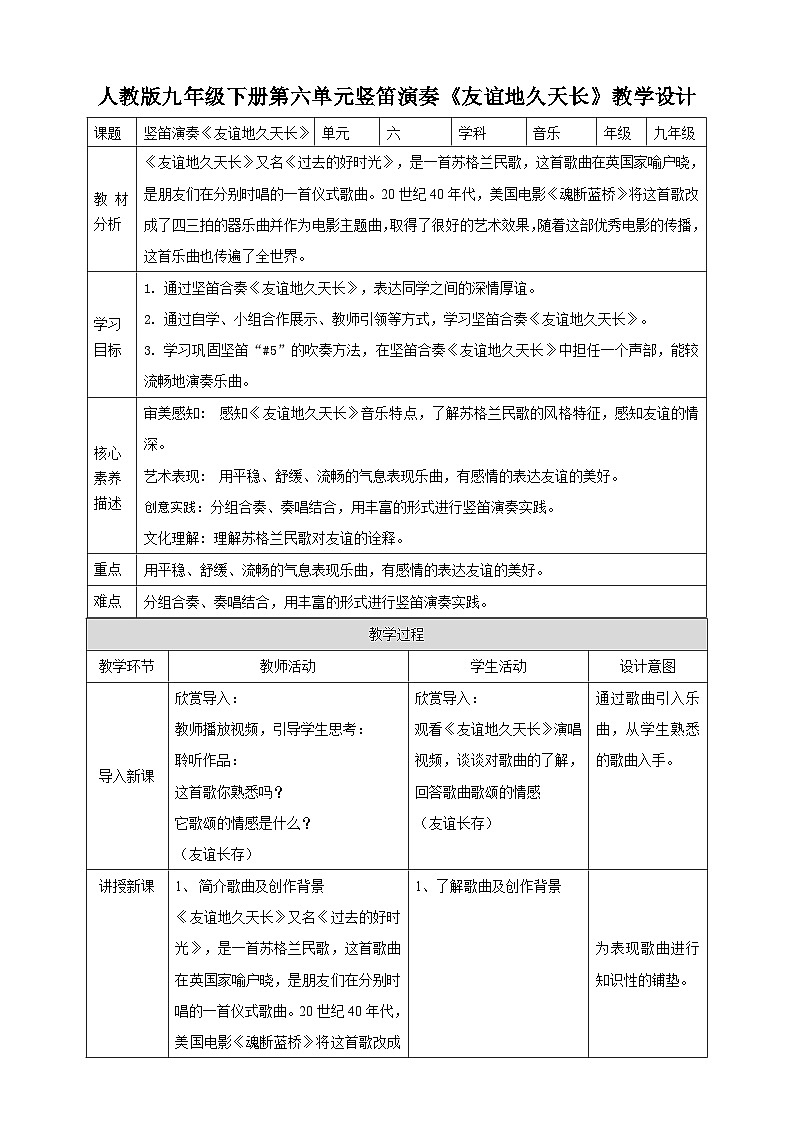【核心素养】人教版音乐九年级下册6.2《友谊地久天长》课件+教案+素材01