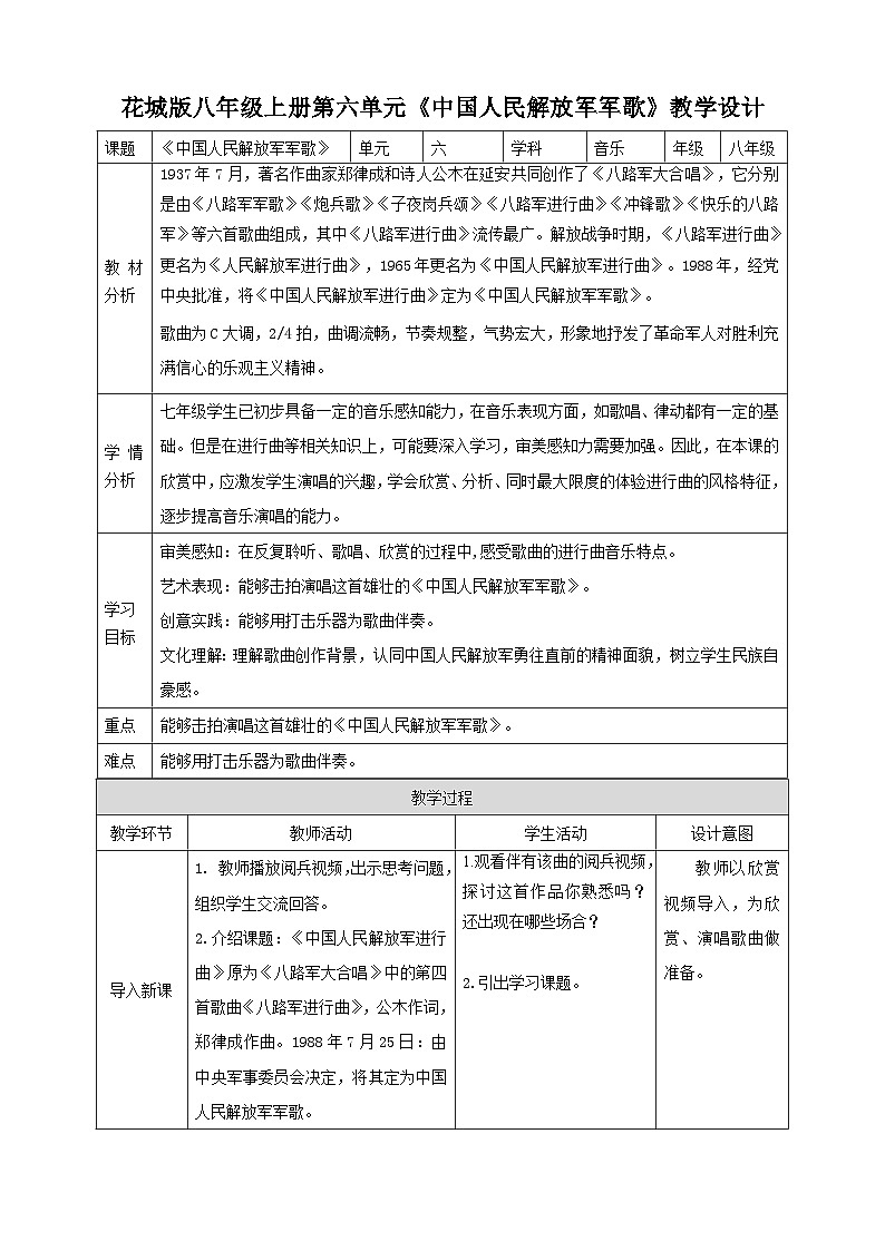 【核心素养目标】花城版八上音乐  第六单元《中国人民解放军军歌》课件+教案+素材01