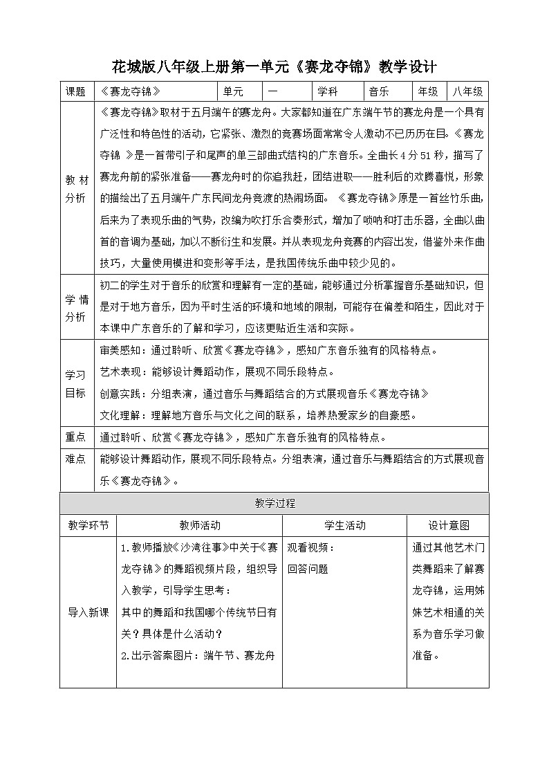 【核心素养目标】花城版八上音乐  第一单元《赛龙夺锦》课件+教案+素材01