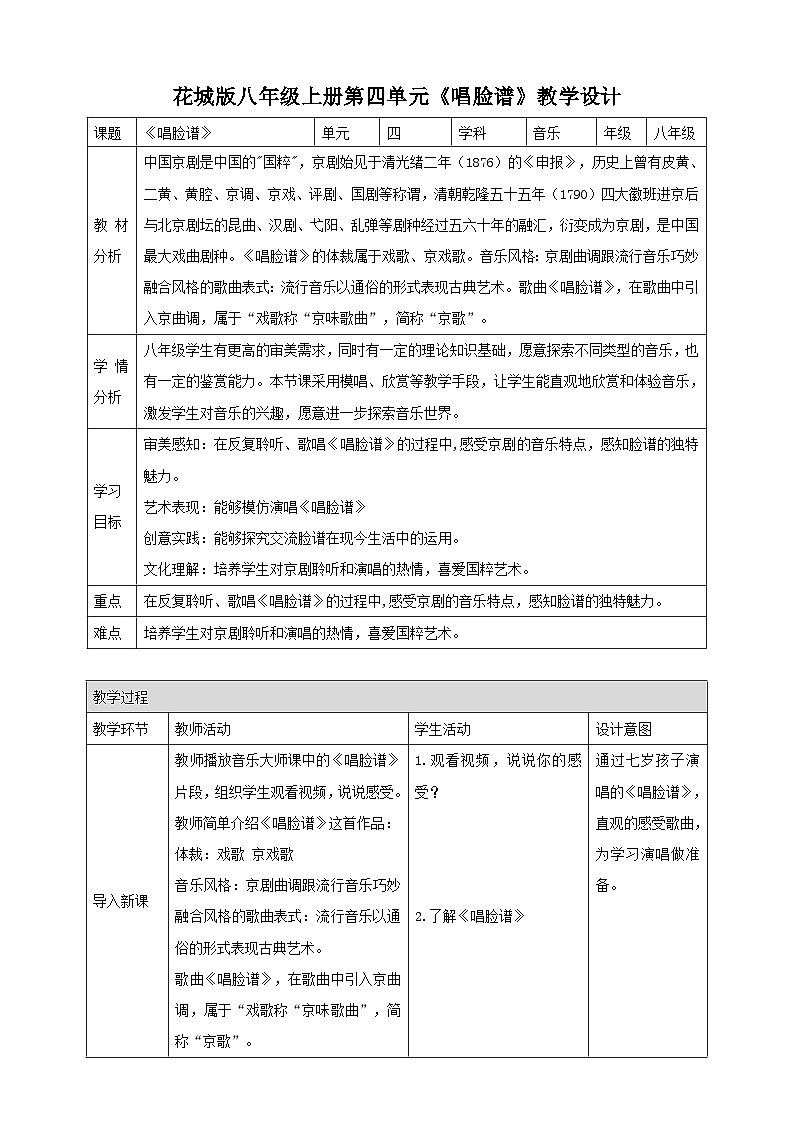 【核心素养目标】花城版八上音乐  第四单元《唱脸谱》课件+教案+素材01