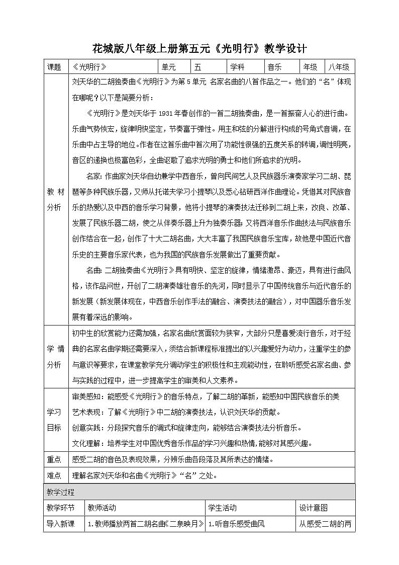 【核心素养目标】花城版八上音乐  第五单元《光明行》课件+教案+素材01