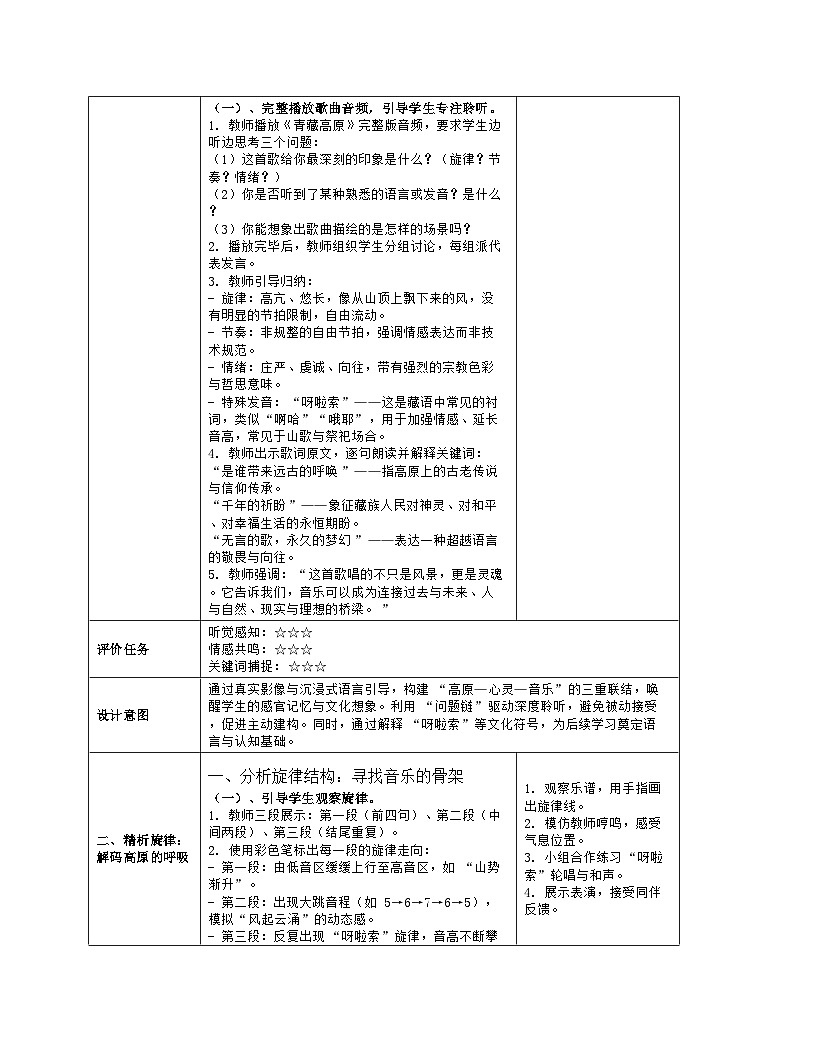 《第四单元 多姿多彩的乐音世界：1 青藏高原》教学设计（表格版）-2025-2026学年湘艺版（2024）音乐七年级上册第3页