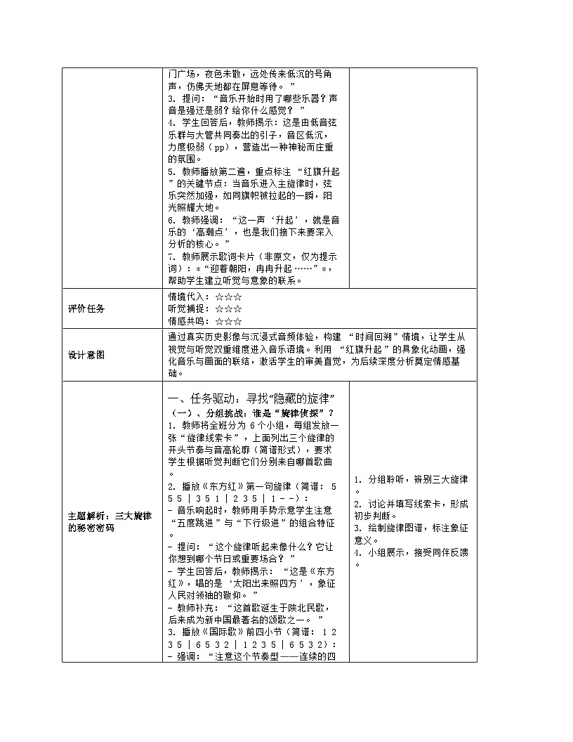 《第一单元 祖国颂歌（一）：欣赏 红旗颂》教学设计（表格版）-2025-2026学年人音版（简谱）（2024）音乐七年级上册第3页