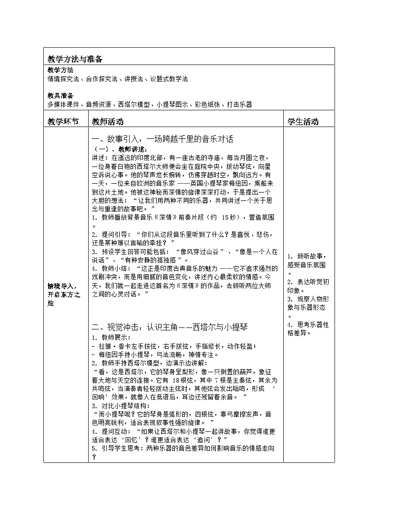 《第四单元 亚洲弦歌：欣赏 深情》教学设计（表格版）-2025-2026学年人音版（简谱）（2024）音乐七年级上册第2页