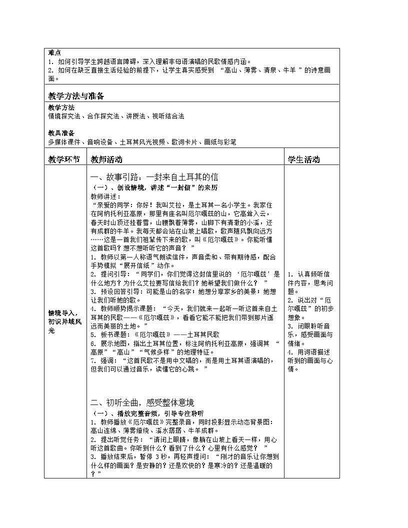 《第四单元 亚洲弦歌：欣赏 厄尔嘎兹》教学设计（表格版）-2025-2026学年人音版（简谱）（2024）音乐七年级上册第2页