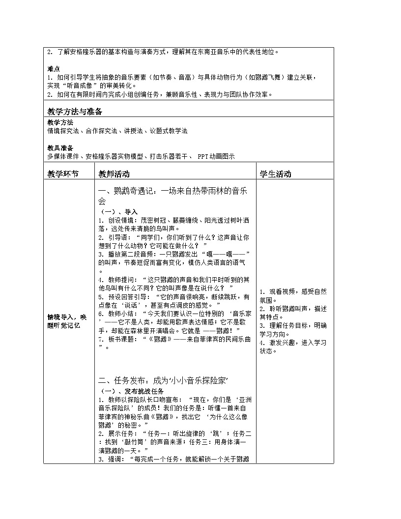 《第四单元 亚洲弦歌：欣赏 鹦鹉》教学设计（表格版）-2025-2026学年人音版（简谱）（2024）音乐七年级上册第2页