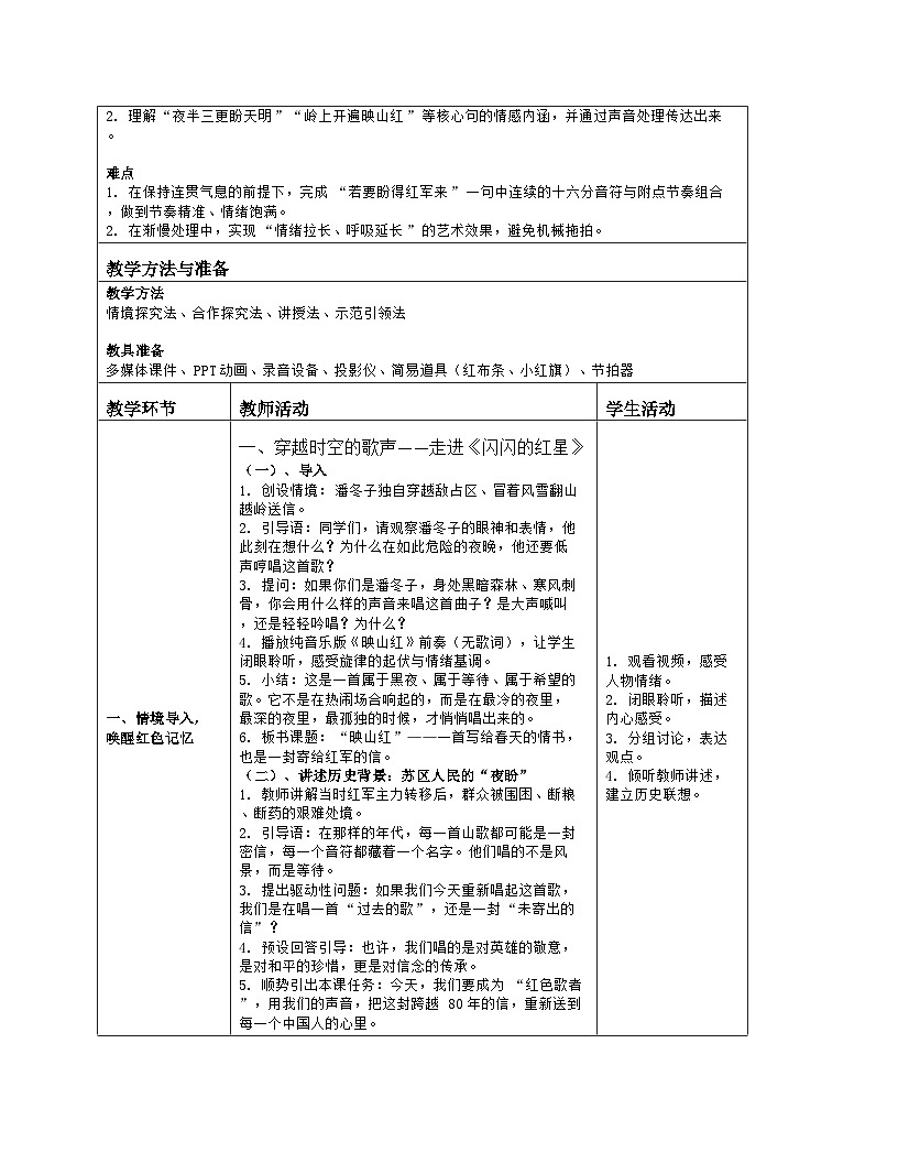 《第二单元 银屏乐声：演唱 映山红》教学设计（表格版）-2025-2026学年人音版（简谱）（2024）音乐八年级上册第2页