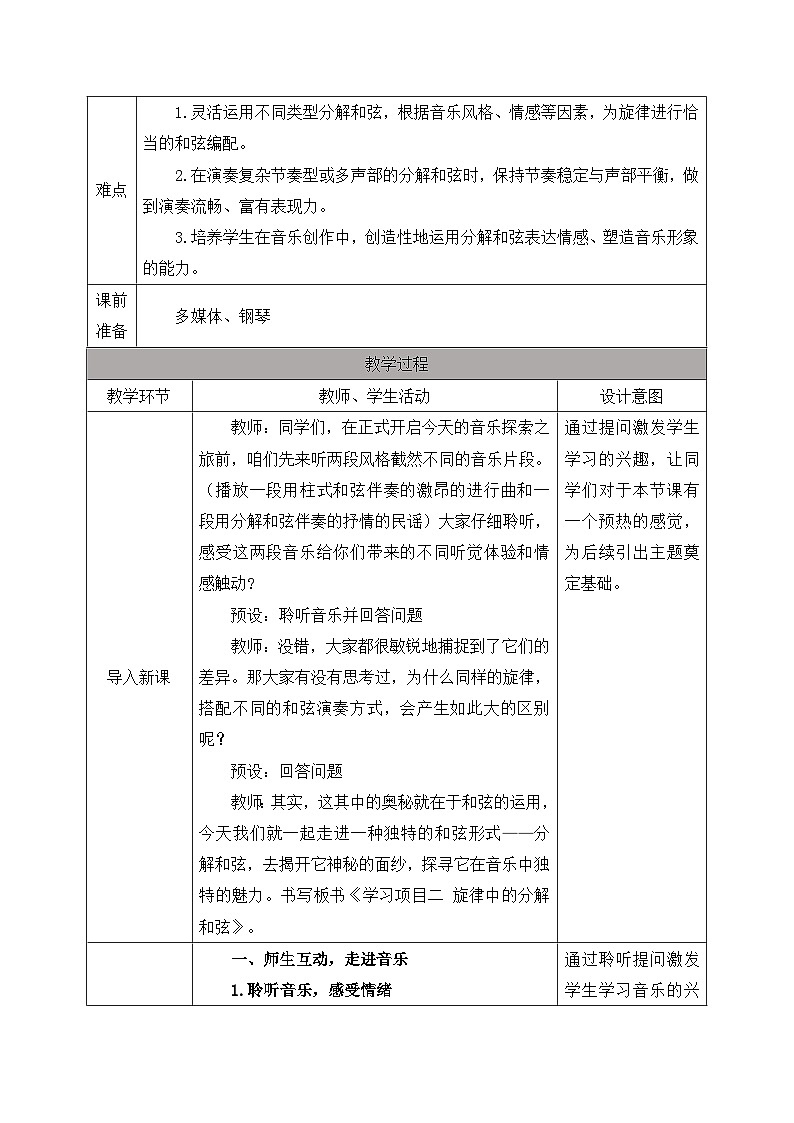 初中音乐新人教版七上第二单元《2 旋律中的分解和弦》教案第2页