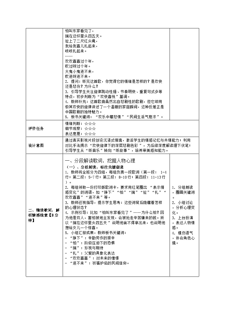 《第四单元 多姿多彩的乐音世界：2 扎红头绳》教学设计（表格版）-2025-2026学年湘艺版（2024）音乐八年级上册第3页