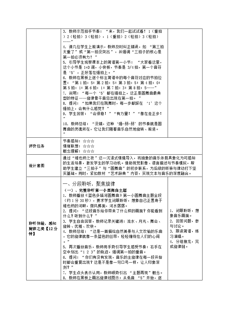 《第五单元 魅力欧洲：2 多彩的舞曲 蓝色多瑙河圆舞曲》教学设计（表格版）-2025-2026学年鄂教版（2024）音乐七年级上册第3页