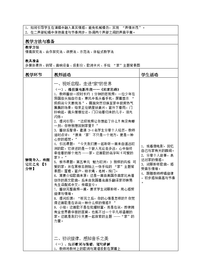 《第五单元 魅力欧洲：3 别样的风格 可爱的家》教学设计（表格版）-2025-2026学年鄂教版（2024）音乐七年级上册第2页