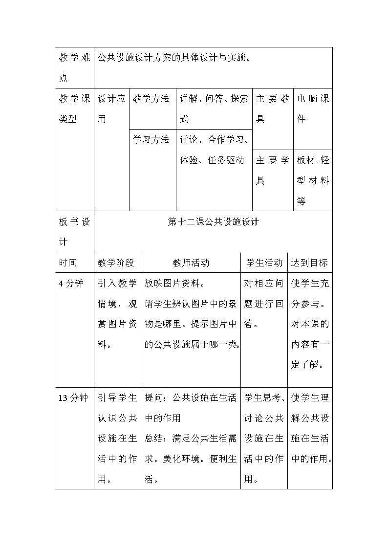 人美版美术九上第十二课《公共设施设计》word教案02