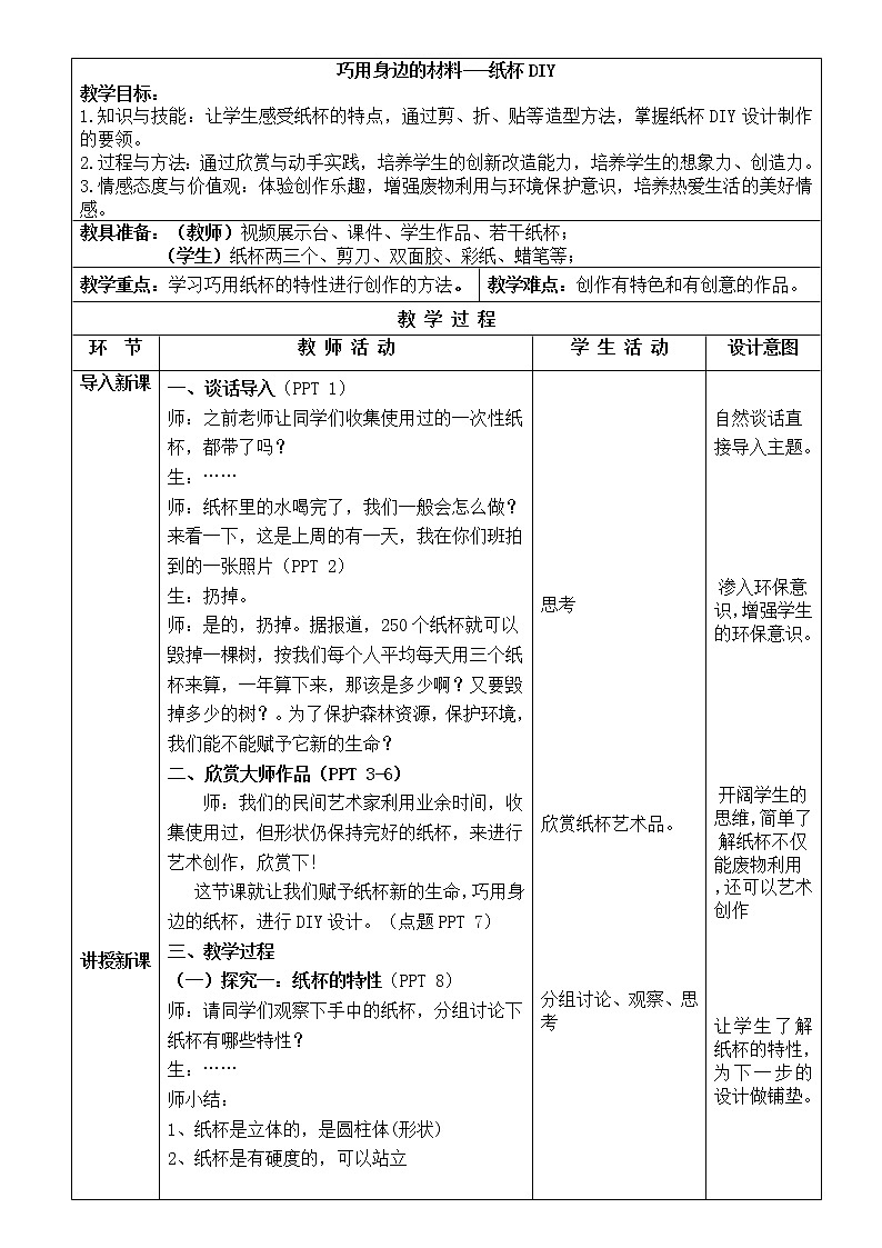 浙美版美术八年级上册第9课 巧用身边的材料 教学设计 (1)01