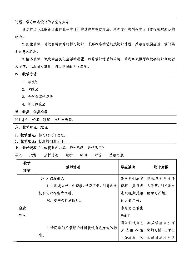 人教版美术七年级下册 第三单元 富有活力的运动会 第1课 凝练的视觉符号  教案（表格式） (2)02