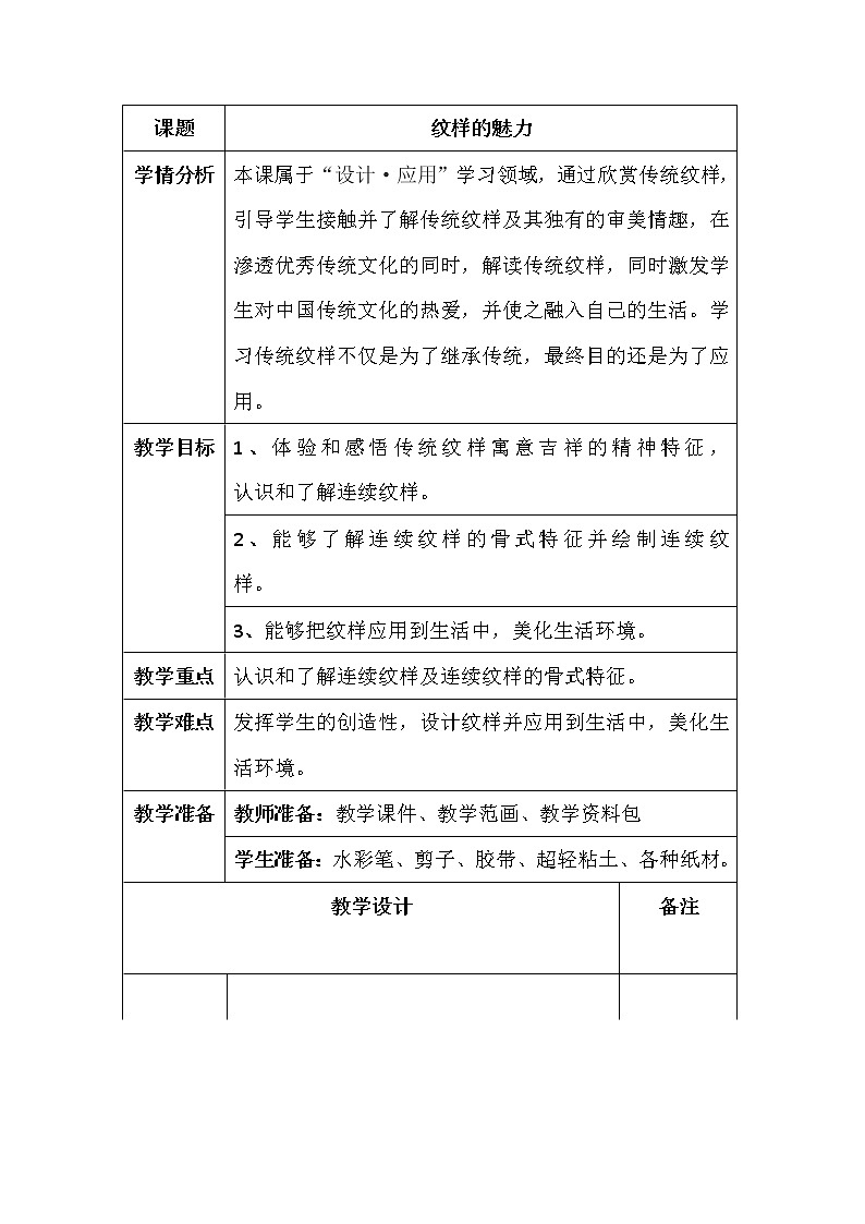 冀教版初中美术九年级下册第2课  纹样的魅力   教案第2页