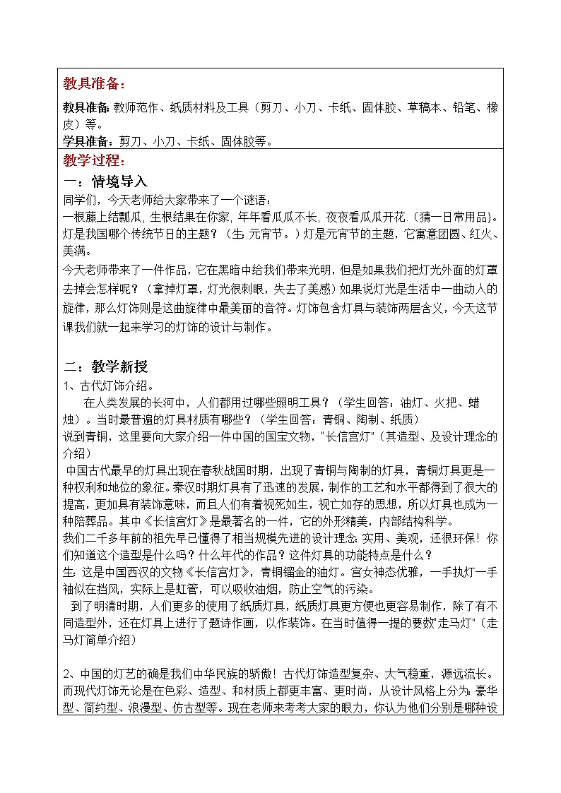第6课 灯饰设计与制作教案第2页