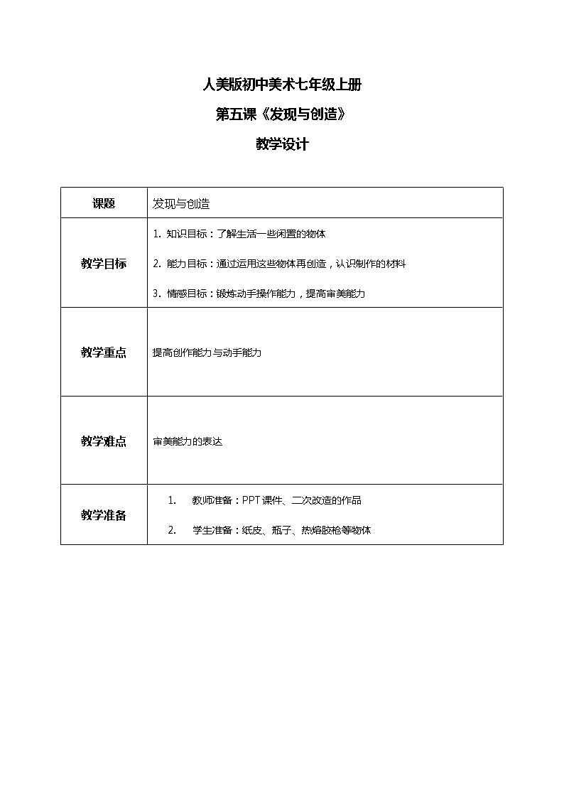 人美版七年级上册5.《发现与创造》课件PPT+教案01