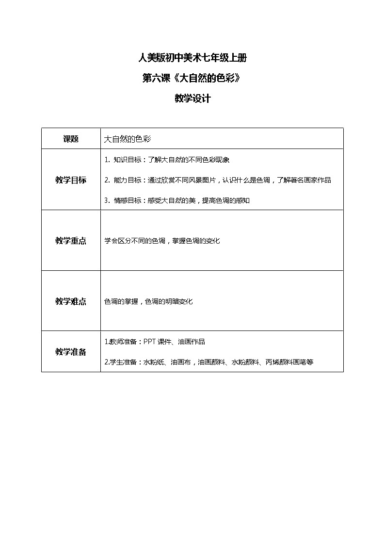 人美版七年级上册6.《大自然的色彩》课件PPT+教案01