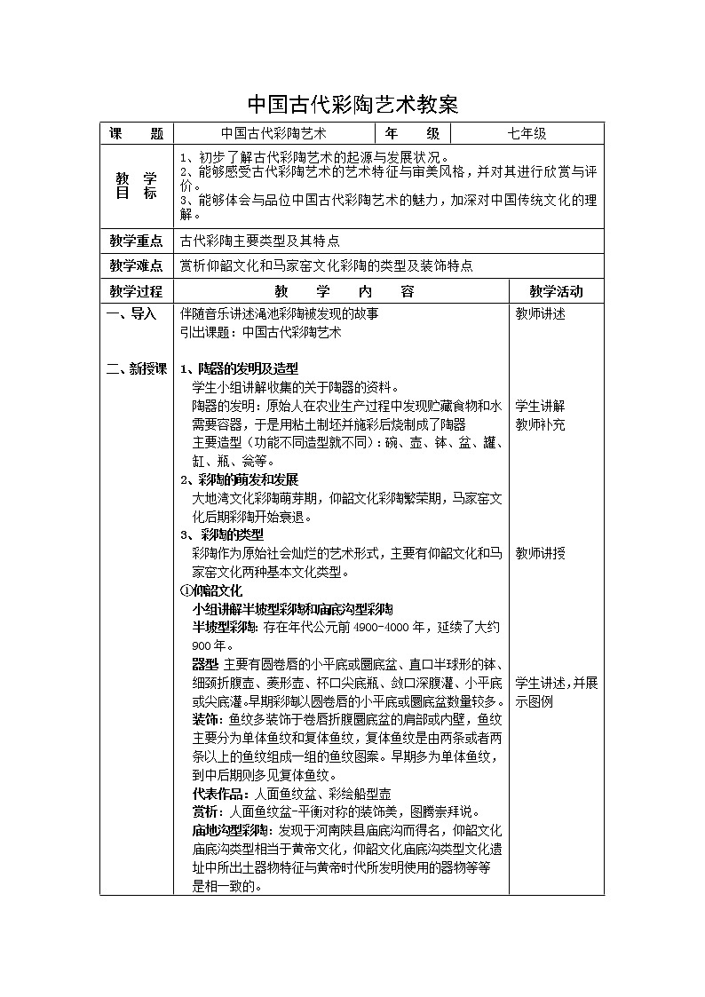 冀美版七年级下册美术 8中国古代彩陶艺术 教案01