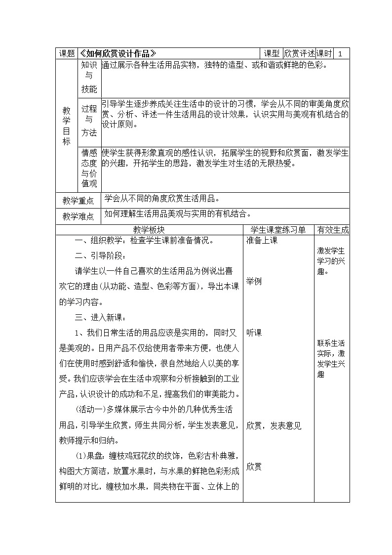 人美版美术9下 13如何欣赏设计作品（选修） 教案第1页