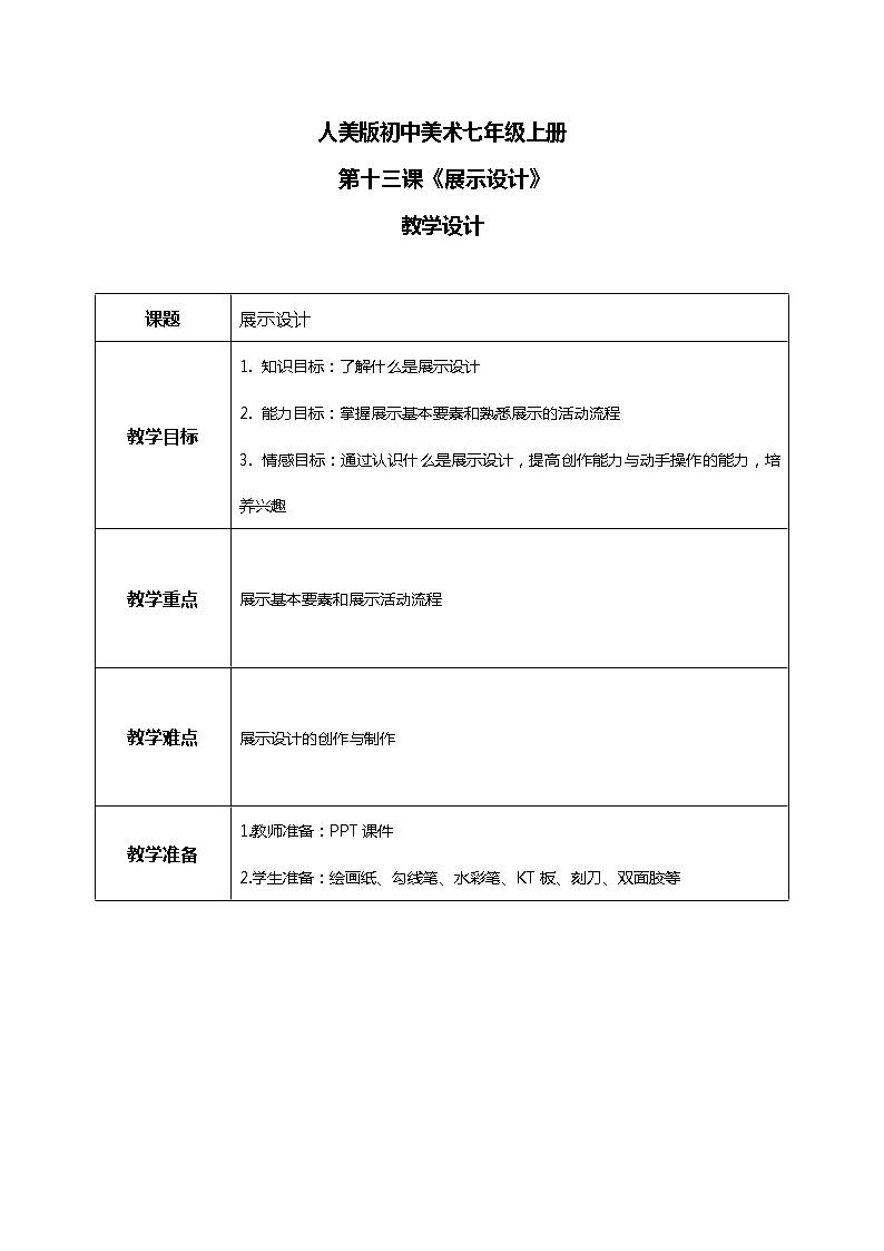 人美版七年级上册13.《展示设计》课件PPT+教案01