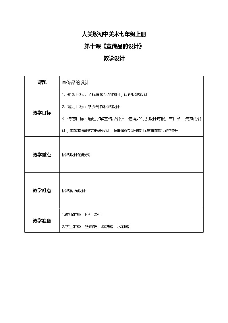 人美版七年级上册10.《宣传品的设计》课件PPT+教案01