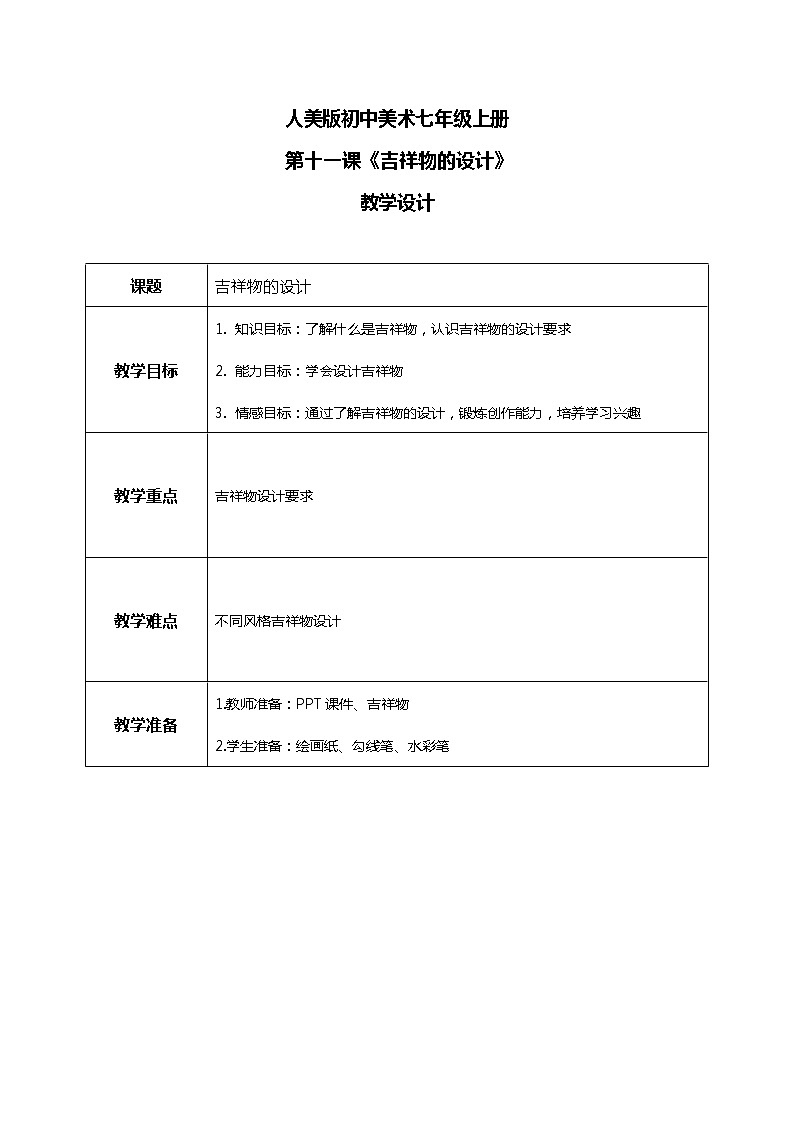 人美版七年级上册11.《吉祥物的设计》课件PPT+教案01