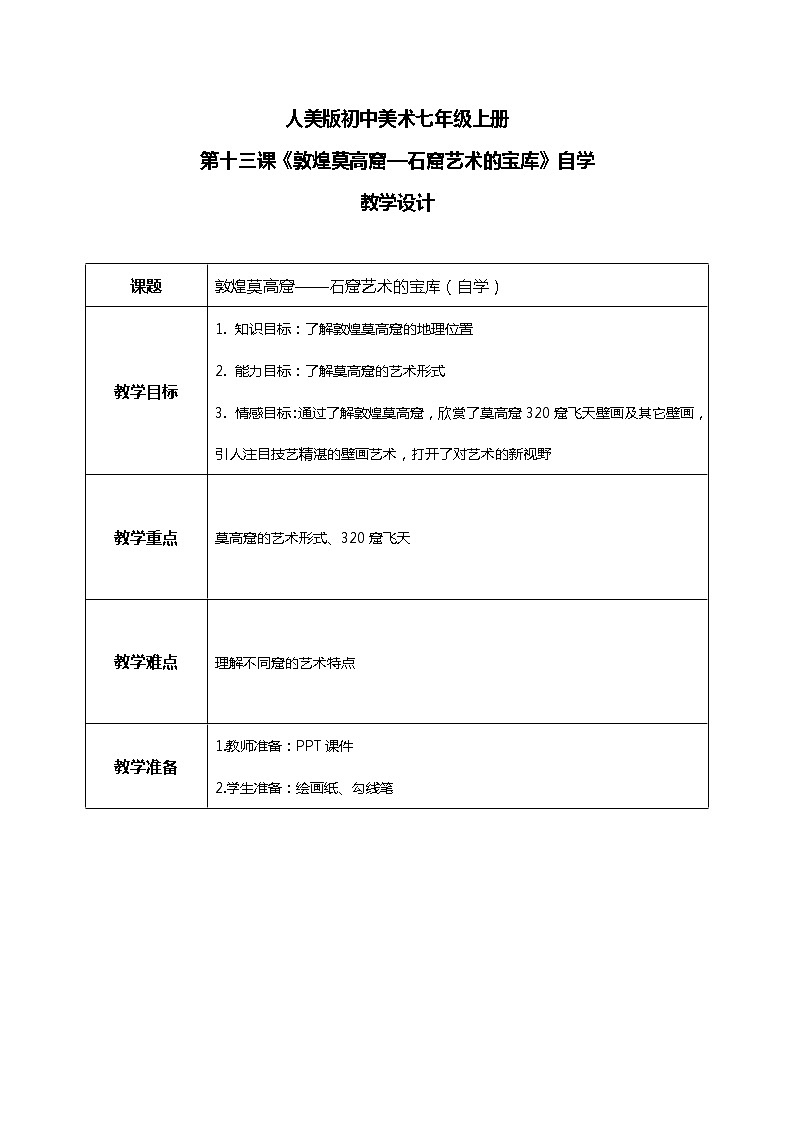 人美版七年级上册《敦煌莫高窟——石窟艺术的宝库》（自学）课件PPT+教案01
