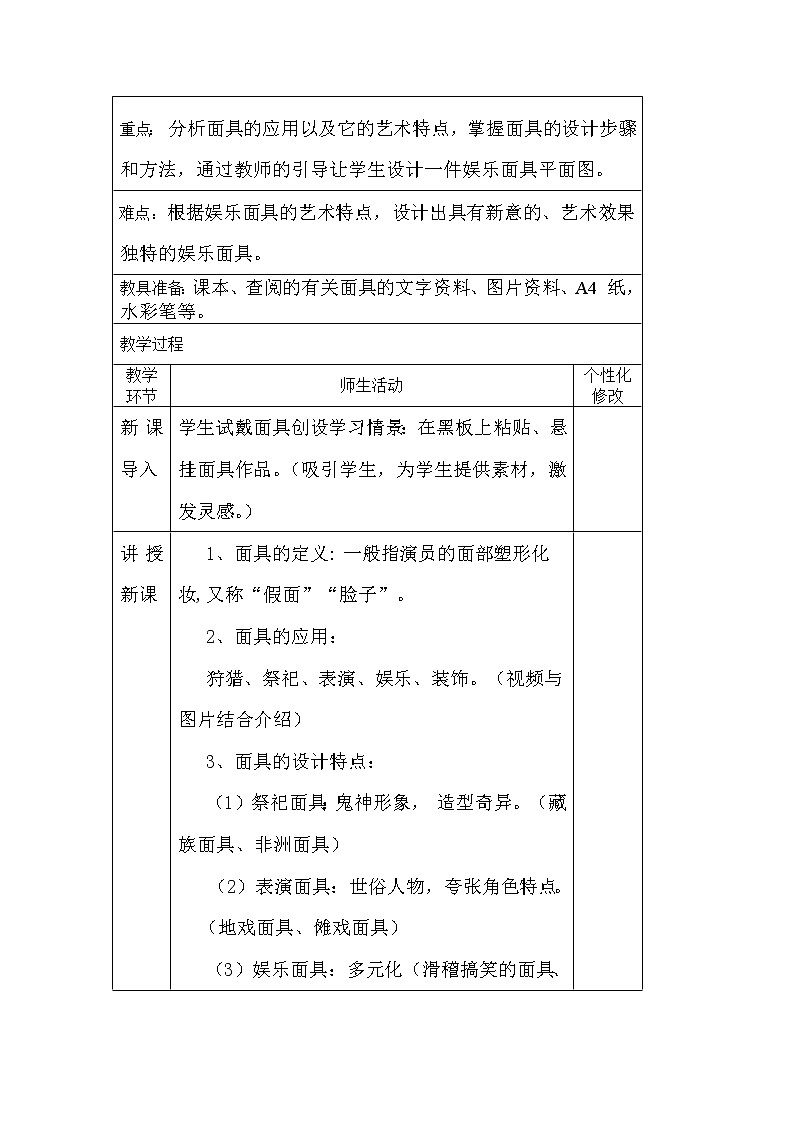 冀美版八上美术 10面具  教案02