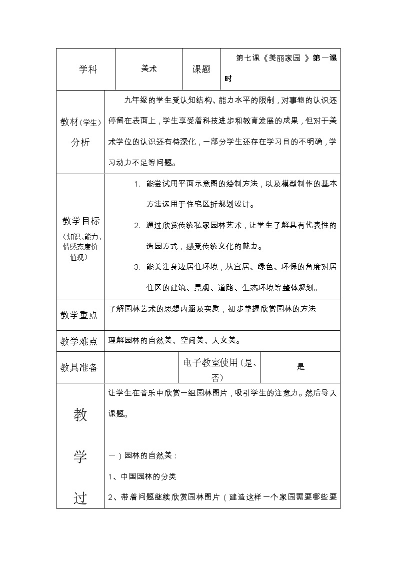 湘美九上 7美丽家园 教案第1页