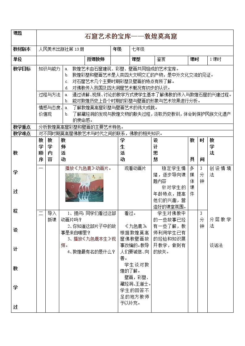 人美版七上美术 石窟艺术的宝库（自学） 教案01