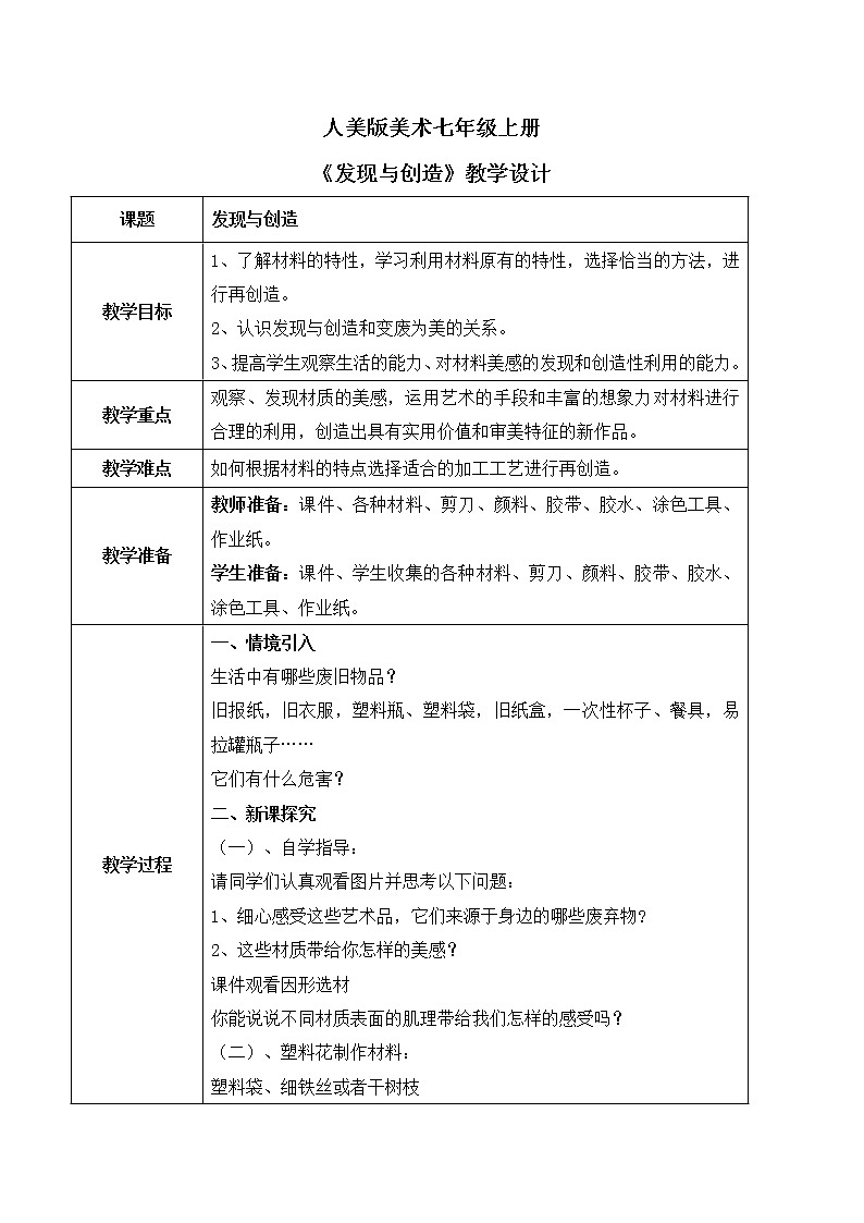 人美版美术七上5.《发现与创造》课件+教学设计01
