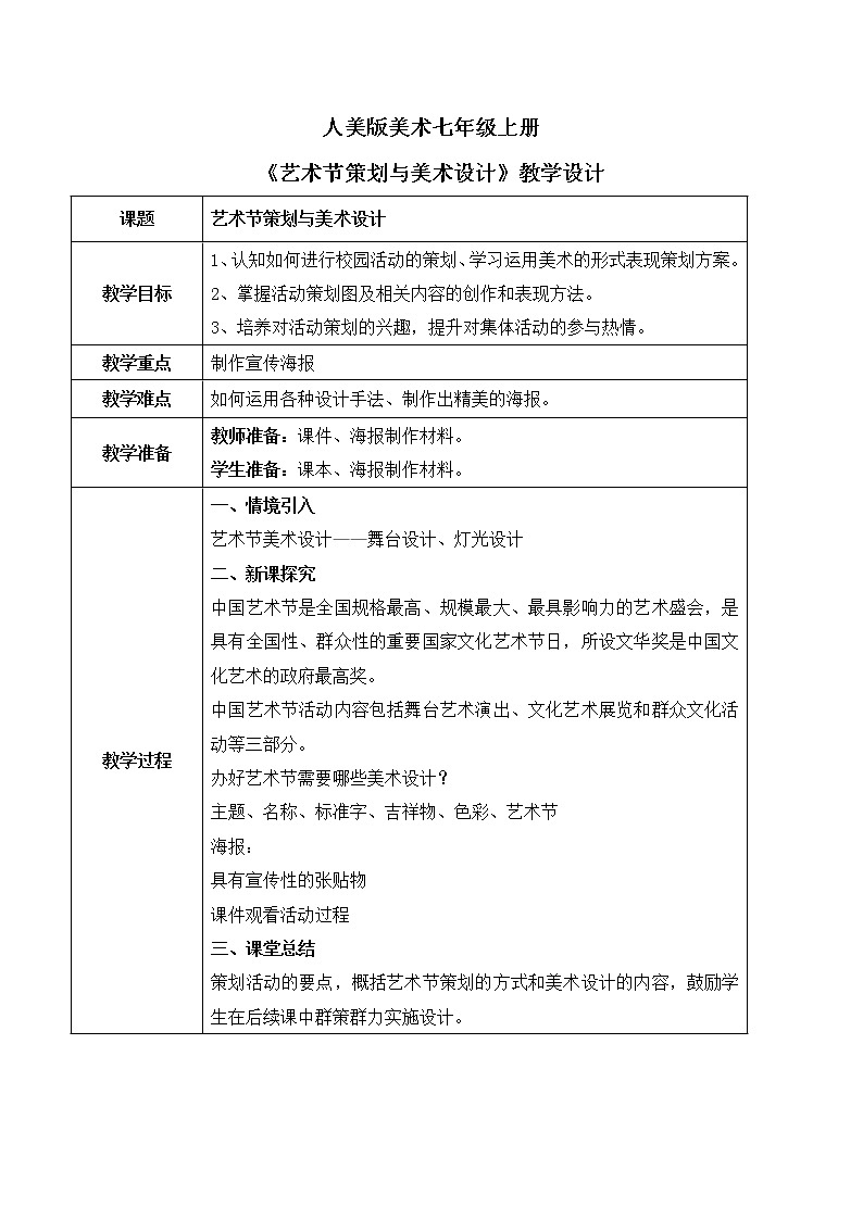 人美版美术七上9.《艺术节策划与美术设计》课件+教学设计01