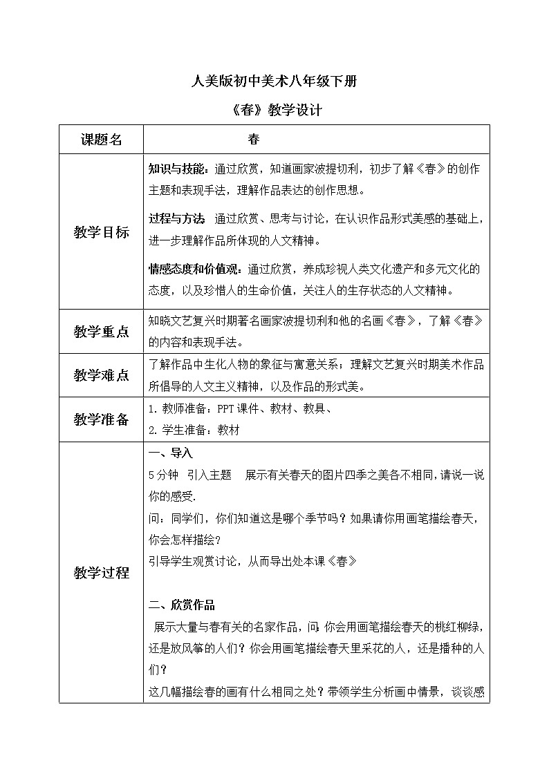 人美版美术八年级下《春》教案第1页