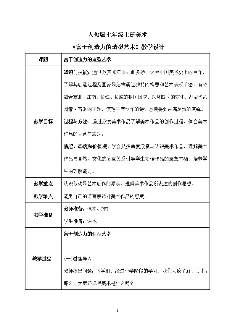 第一单元第1课《富于创造力的造型艺术》课件+教学设计01