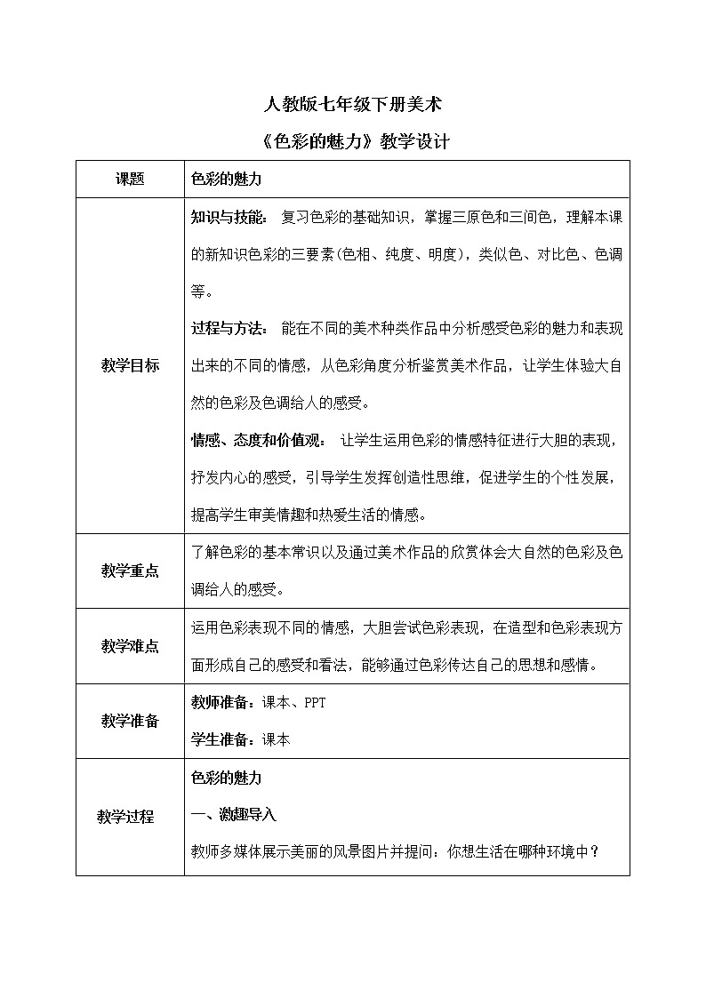 第二单元第1课《色彩的魅力》教学设计第1页