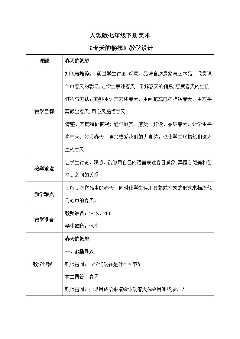 第二单元第2课《春天的畅想》教学设计第1页
