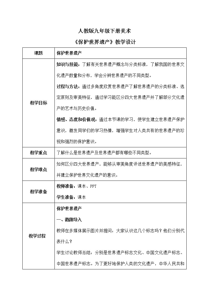 第二单元《保护世界遗产》课件+教学设计01