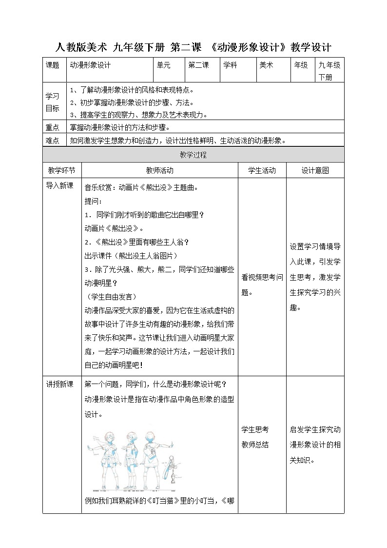 第三单元第二课《动漫形象设计》课件+教案01