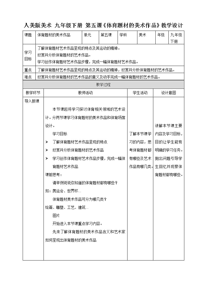 第五课《体育题材的美术作品》课件+教案01