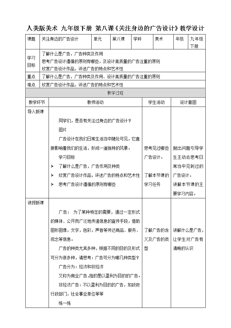 第八课《关注身边的广告设计》课件+教案01
